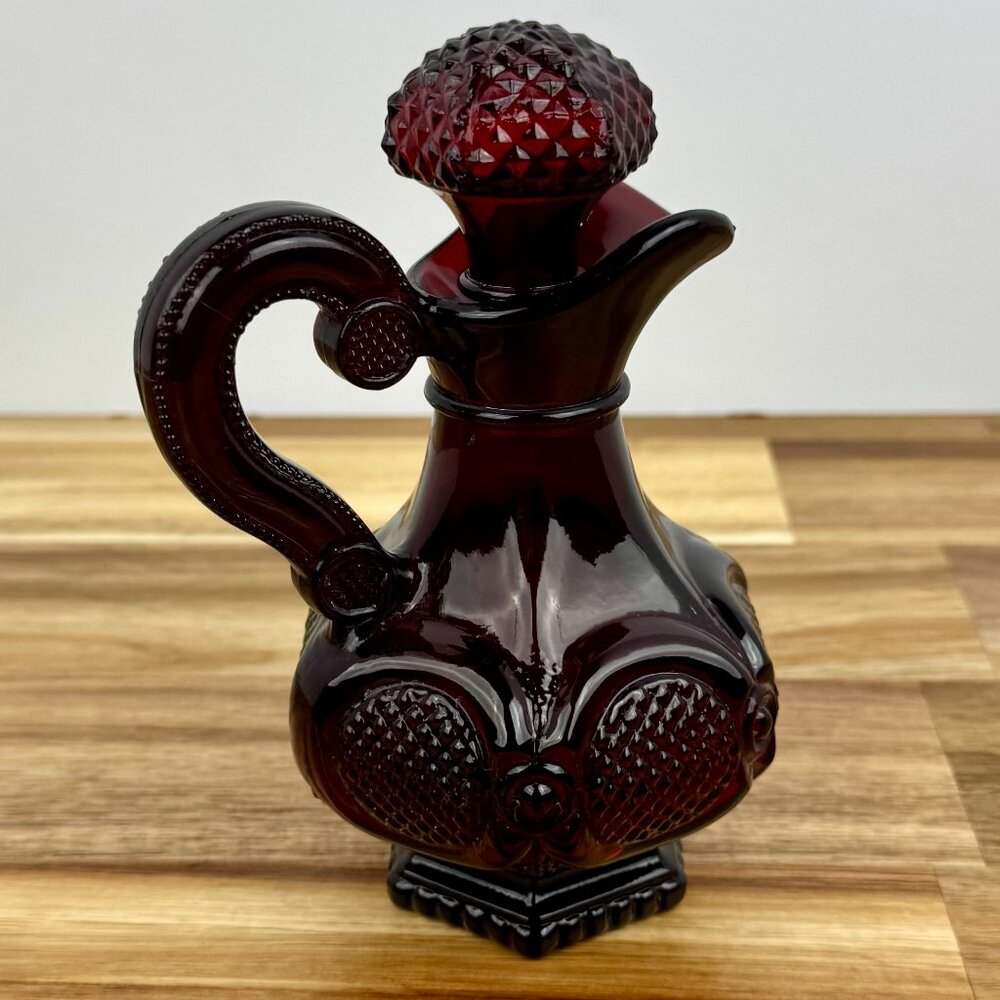 Vintage Avon Glass Cape Cod Ruby Red Glass Cruet, 6" Tall x 4" Wide‎